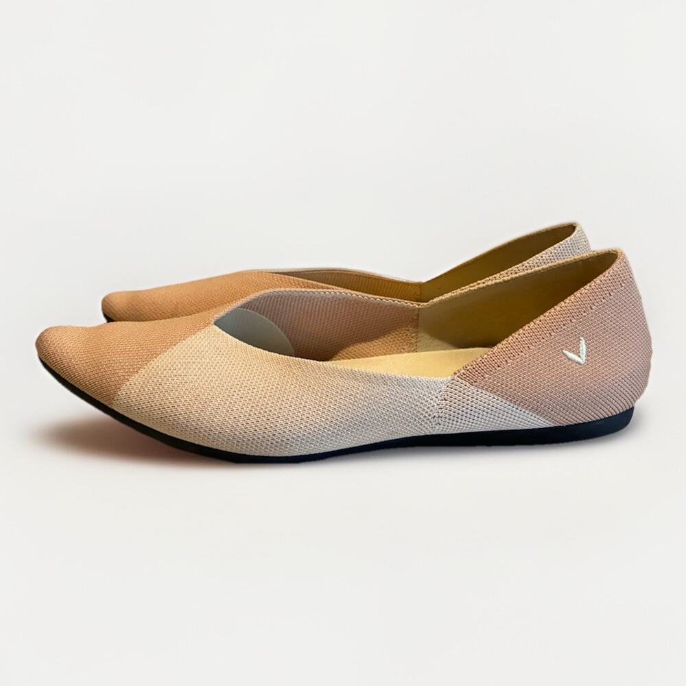 Vivaia Women's 8 Valencia 2.0 V-Cut Pointed Toe Knit Flats Tan Beige Colorblock